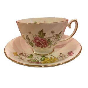Royal Taunton Pink & Yellow Flower Bone China Teacup Saucer